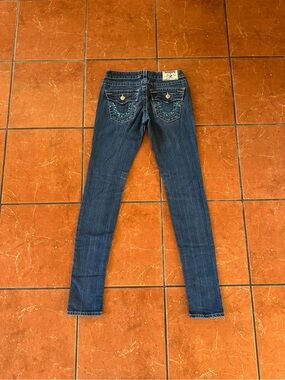 True Religion Skinny Jeans Women’s Size 26 Blue Turquoise Flap Pocket Y2K